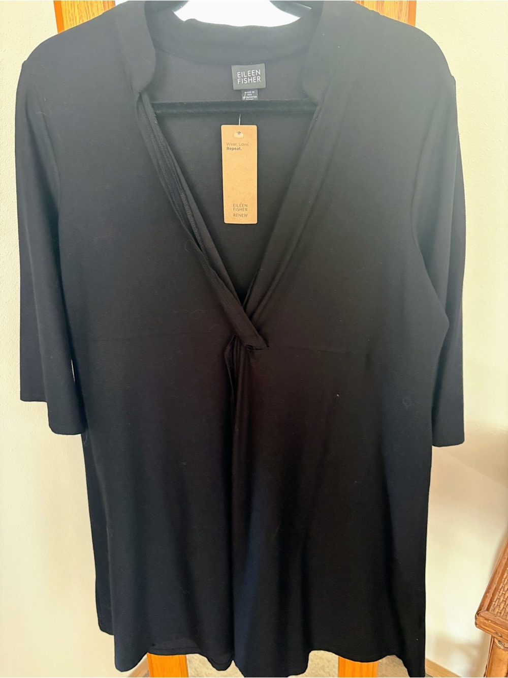 Eileen Fisher Black V-Neck Tunic Top